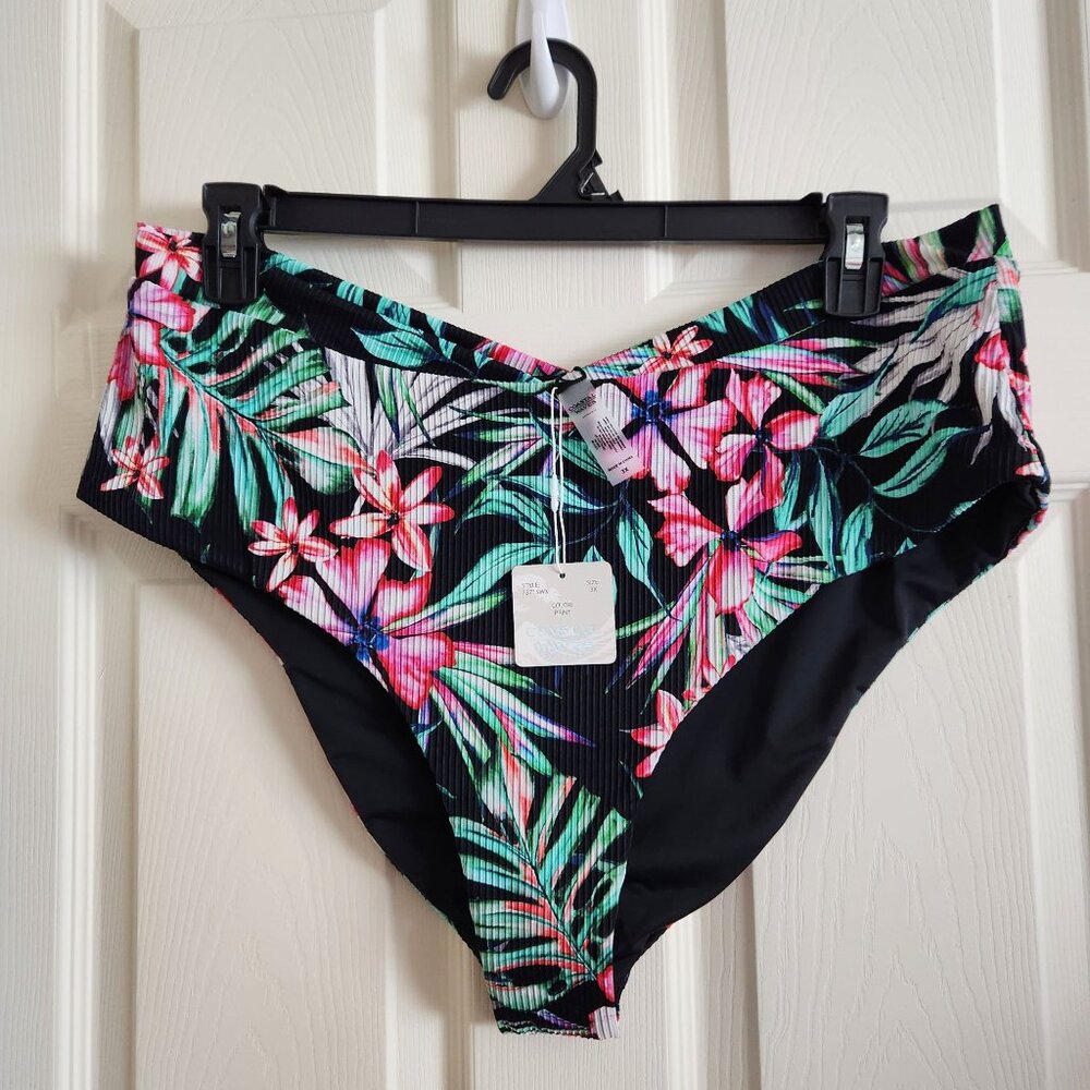Coastal Waves Women's Plus Size 3X Tropical Floral Print Bikini Bottoms NWT